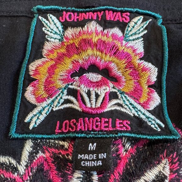 Johnny Was Gracey Trapunto Embroidered Floral Butterfly Boho Black Tee (Size M) - Picture 9 of 12